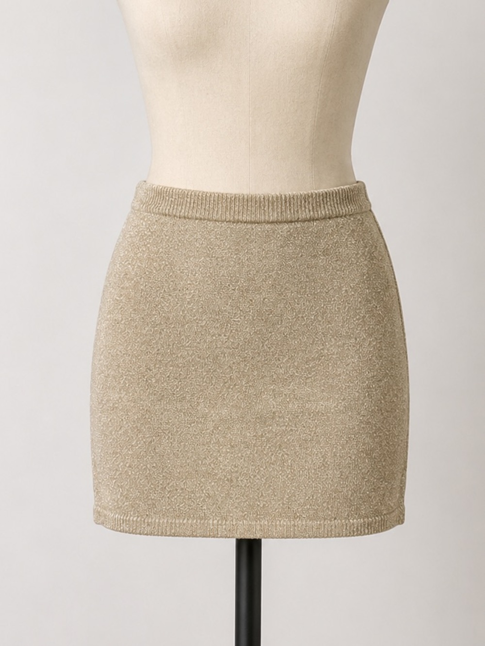Vintage Jeanne Pierre Skirt Sparkly Gold Stretchy Knit 90s Y2K Mini Pull On Medi